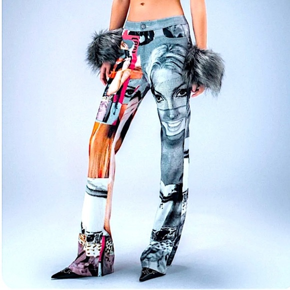 The Kript KRIPT Mugshot Flare Pants Silky New Patchwork Graphic Rare Baddie - Picture 3 of 15